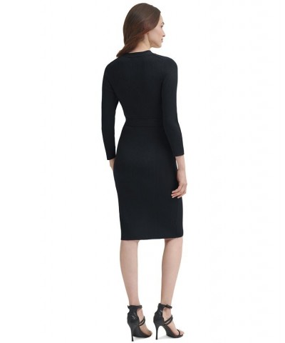 V-Neck Belted Long-Sleeve Sweater Dress Black $29.46 Dresses