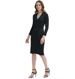 V-Neck Belted Long-Sleeve Sweater Dress Black $29.46 Dresses