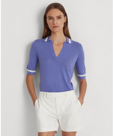 Women's Silk-Blend Short-Sleeve Sweater Blue Mist $54.00 Sweaters
