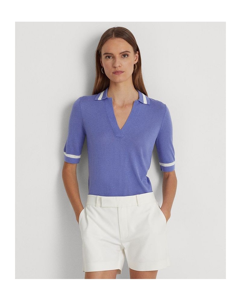 Women's Silk-Blend Short-Sleeve Sweater Blue Mist $54.00 Sweaters