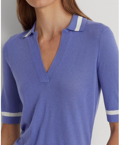 Women's Silk-Blend Short-Sleeve Sweater Blue Mist $54.00 Sweaters