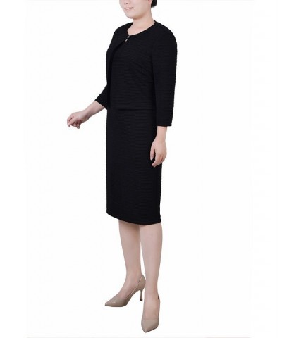 Women's Textured 3/4 Sleeve Two Piece Dress Set Black Beauty $14.26 Dresses