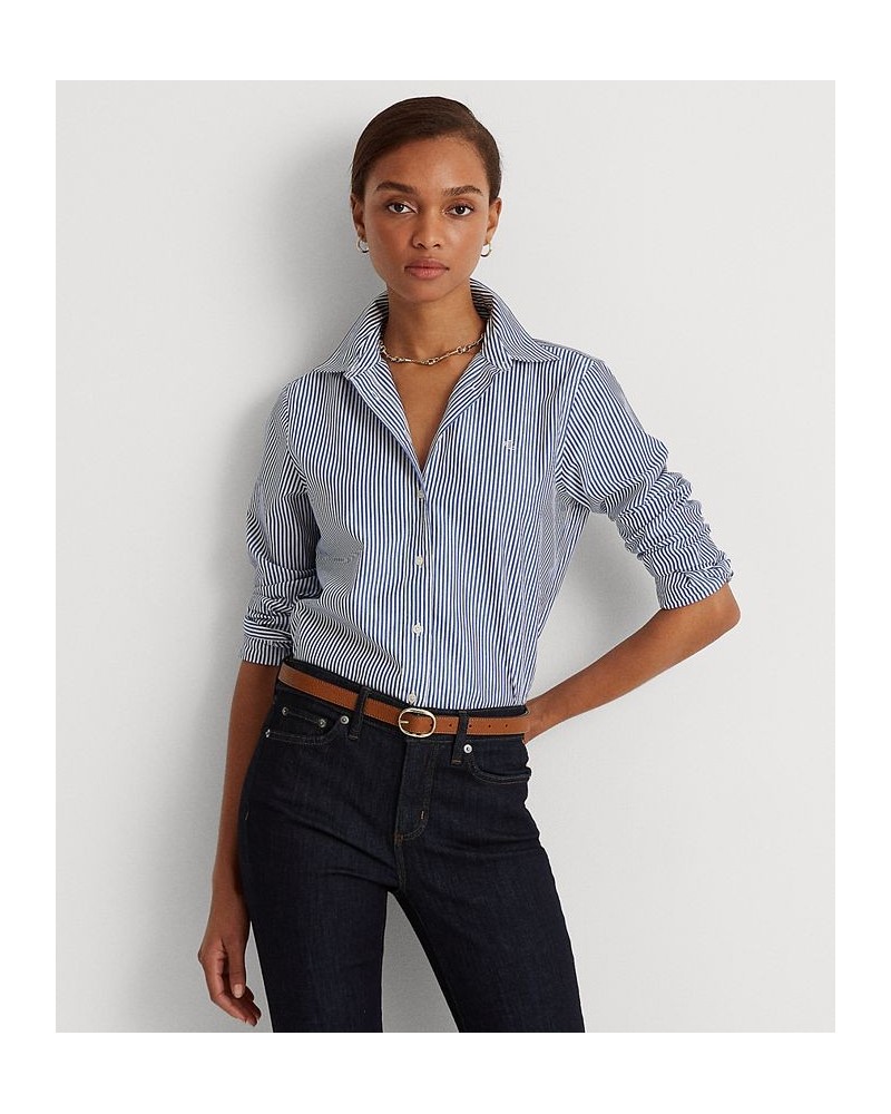 Non-Iron Straight-Fit Shirt Regular & Petite Blue/White $54.73 Tops