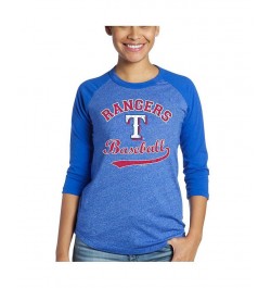 Women's Threads Royal Texas Rangers Team Baseball Three-Quarter Raglan Sleeve Tri-Blend T-shirt Royal $29.99 Tops