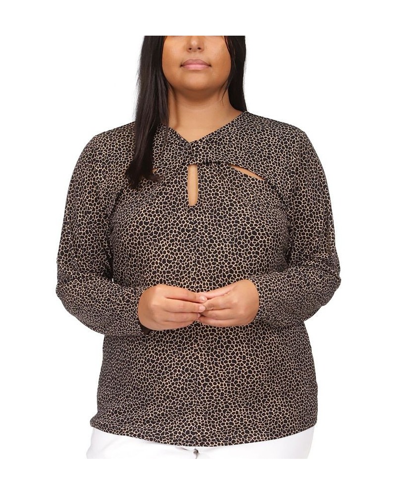 Plus Size Giraffe-Print Twist-Detail Keyhole Top Beige khaki $25.12 Tops