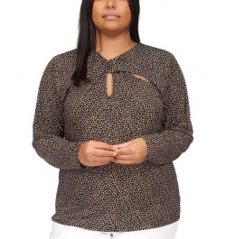 Plus Size Giraffe-Print Twist-Detail Keyhole Top Beige khaki $25.12 Tops