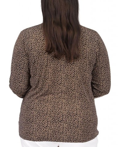 Plus Size Giraffe-Print Twist-Detail Keyhole Top Beige khaki $25.12 Tops