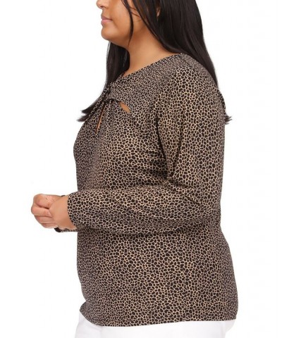 Plus Size Giraffe-Print Twist-Detail Keyhole Top Beige khaki $25.12 Tops