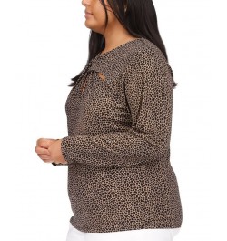 Plus Size Giraffe-Print Twist-Detail Keyhole Top Beige khaki $25.12 Tops