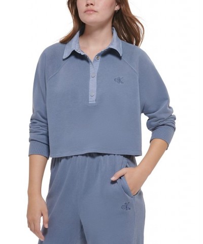 Women's Cotton Polo Sweatshirt Blue $22.23 Sweatshirts