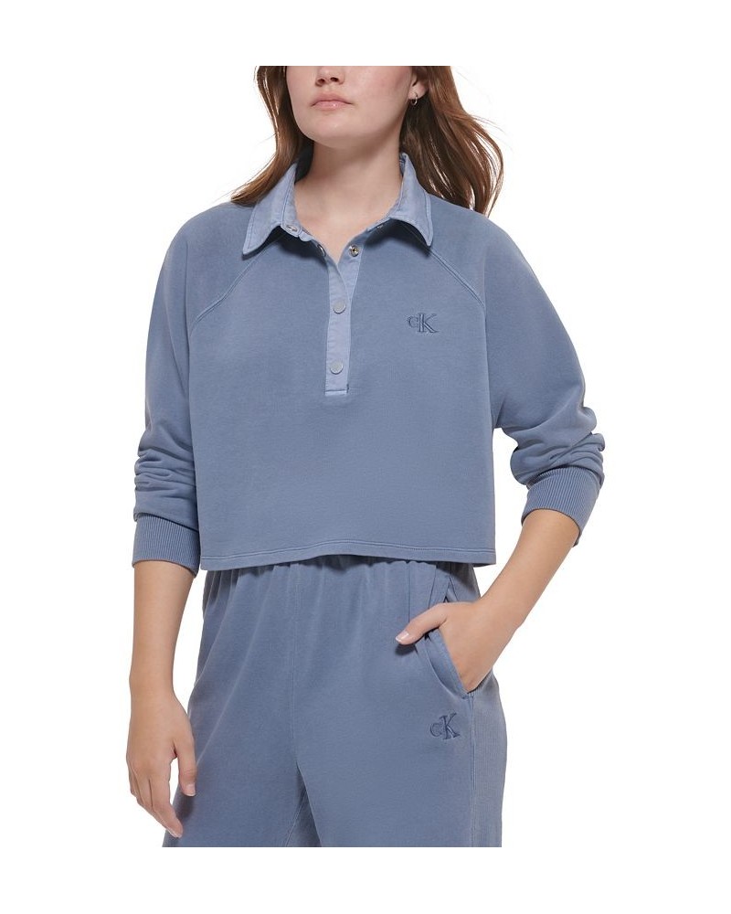 Women's Cotton Polo Sweatshirt Blue $22.23 Sweatshirts