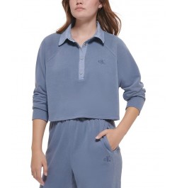 Women's Cotton Polo Sweatshirt Blue $22.23 Sweatshirts