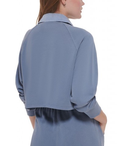 Women's Cotton Polo Sweatshirt Blue $22.23 Sweatshirts