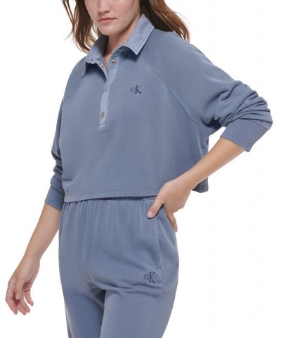 Women's Cotton Polo Sweatshirt Blue $22.23 Sweatshirts