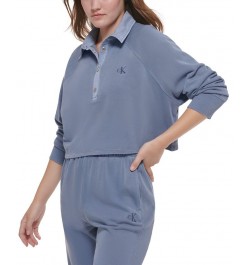 Women's Cotton Polo Sweatshirt Blue $22.23 Sweatshirts