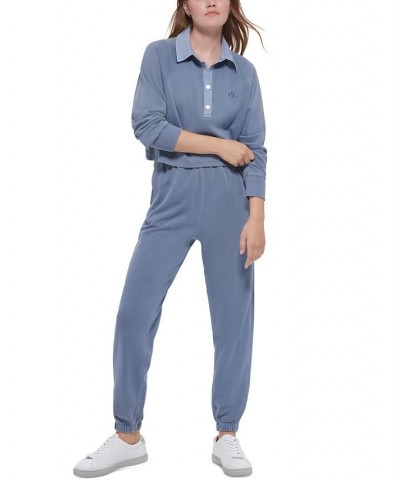 Women's Cotton Polo Sweatshirt Blue $22.23 Sweatshirts