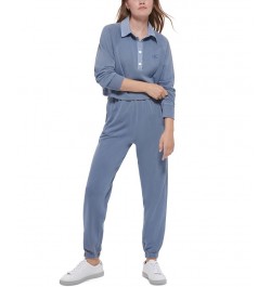 Women's Cotton Polo Sweatshirt Blue $22.23 Sweatshirts