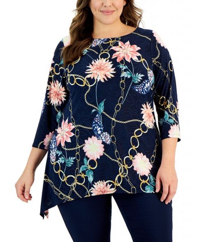 Plus Size Butterfly Dream Jacquard Top Blue $13.23 Tops