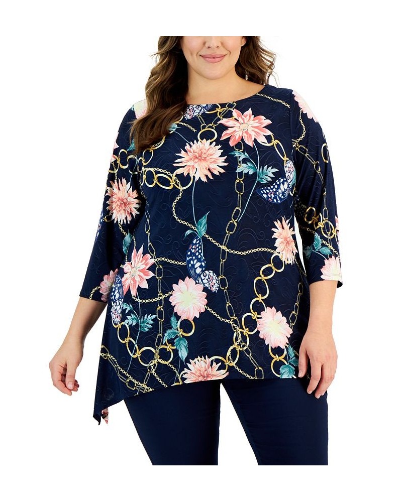 Plus Size Butterfly Dream Jacquard Top Blue $13.23 Tops