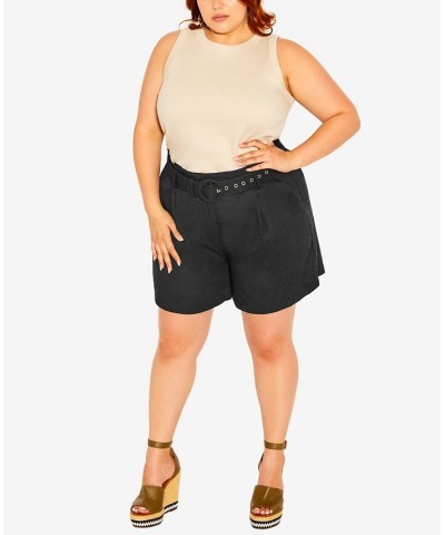 Trendy Plus Size English Rose Mini Shorts Black $33.97 Shorts