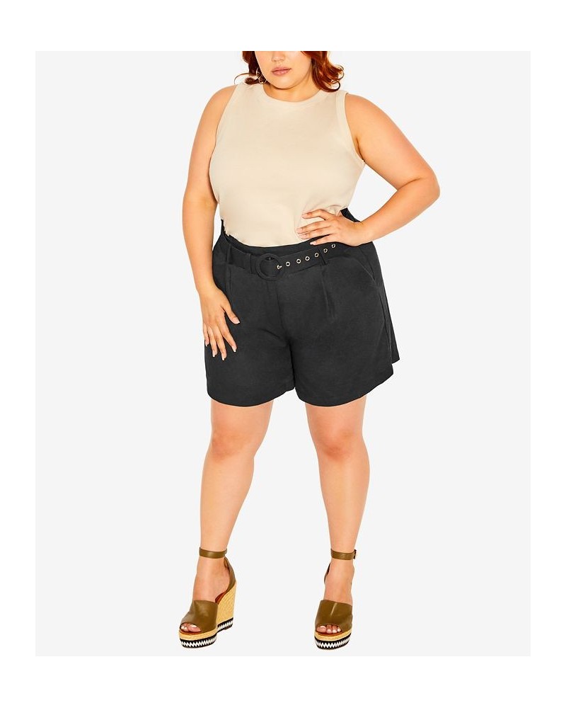 Trendy Plus Size English Rose Mini Shorts Black $33.97 Shorts