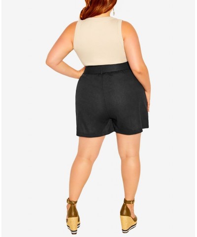 Trendy Plus Size English Rose Mini Shorts Black $33.97 Shorts