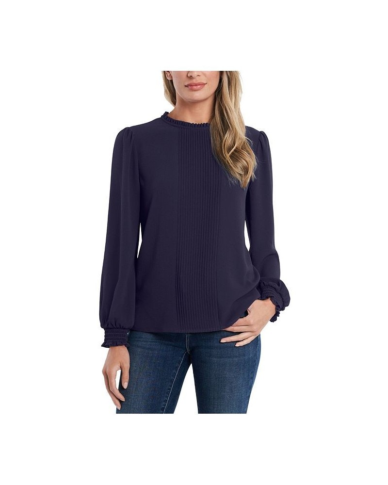 Smocked Pintuck Top Blue $46.28 Tops