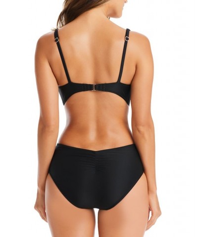 Drape Front Open Back Tummy Control Monokini Black $49.92 Swimsuits