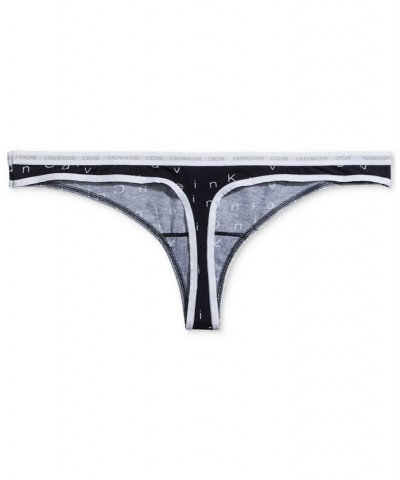 CK One Cotton Singles Thong Underwear QD3783 Falling Logo Print_black $10.95 Panty