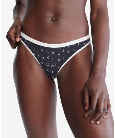 CK One Cotton Singles Thong Underwear QD3783 Falling Logo Print_black $10.95 Panty