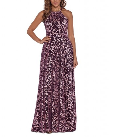 Petite Metallic Burnout Halter Gown Rose $128.57 Dresses