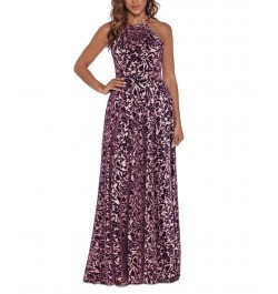 Petite Metallic Burnout Halter Gown Rose $128.57 Dresses