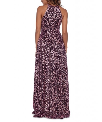 Petite Metallic Burnout Halter Gown Rose $128.57 Dresses