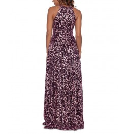 Petite Metallic Burnout Halter Gown Rose $128.57 Dresses