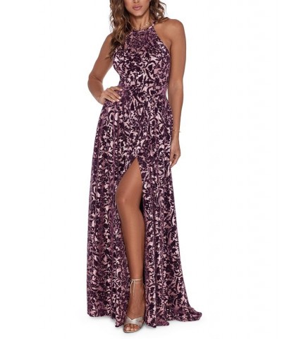 Petite Metallic Burnout Halter Gown Rose $128.57 Dresses