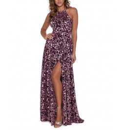 Petite Metallic Burnout Halter Gown Rose $128.57 Dresses