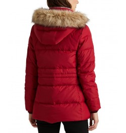 Women's Faux-Fur-Trim Hooded Down Puffer Coat Red $95.00 Coats