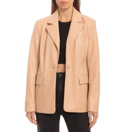 Women's Faux-Leather Fitted Blazer Brown $27.80 Jackets