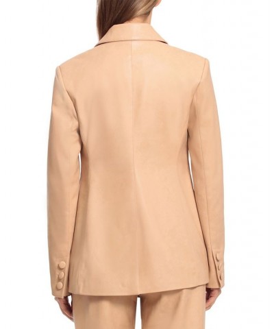 Women's Faux-Leather Fitted Blazer Brown $27.80 Jackets