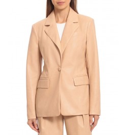 Women's Faux-Leather Fitted Blazer Brown $27.80 Jackets