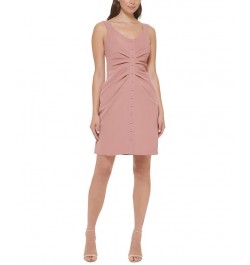 Women's Button-Trim Ruched Bodycon Dress Rosey Tan $57.96 Dresses