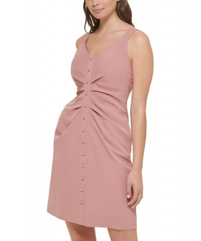 Women's Button-Trim Ruched Bodycon Dress Rosey Tan $57.96 Dresses