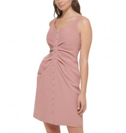 Women's Button-Trim Ruched Bodycon Dress Rosey Tan $57.96 Dresses