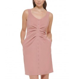 Women's Button-Trim Ruched Bodycon Dress Rosey Tan $57.96 Dresses