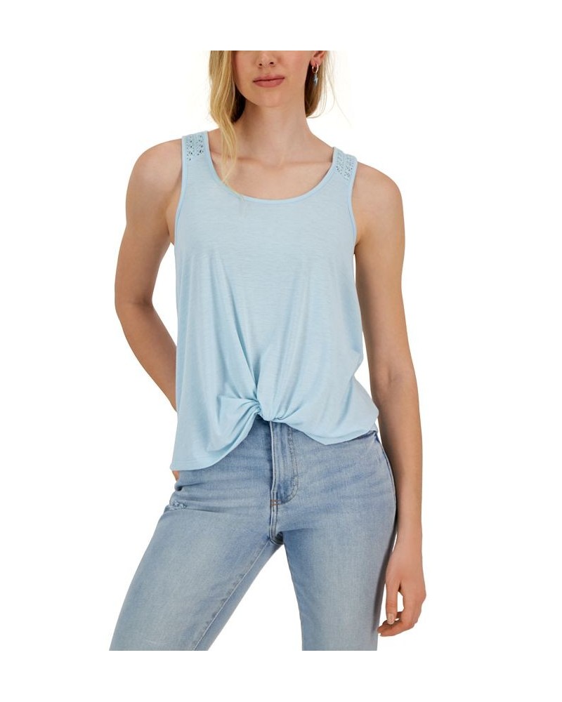 Juniors' Scoop-Neck Twist-Front Sleeveless Top Blue $11.60 Tops