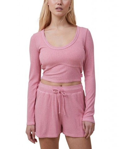 Women's Sleep Recovery Cropped Long Sleeve Top Pink $21.60 Sleepwear