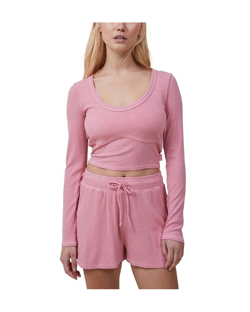 Women's Sleep Recovery Cropped Long Sleeve Top Pink $21.60 Sleepwear