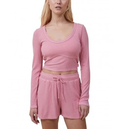 Women's Sleep Recovery Cropped Long Sleeve Top Pink $21.60 Sleepwear