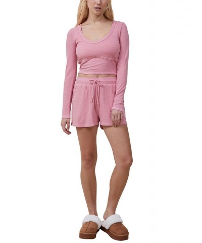 Women's Sleep Recovery Cropped Long Sleeve Top Pink $21.60 Sleepwear