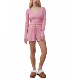 Women's Sleep Recovery Cropped Long Sleeve Top Pink $21.60 Sleepwear